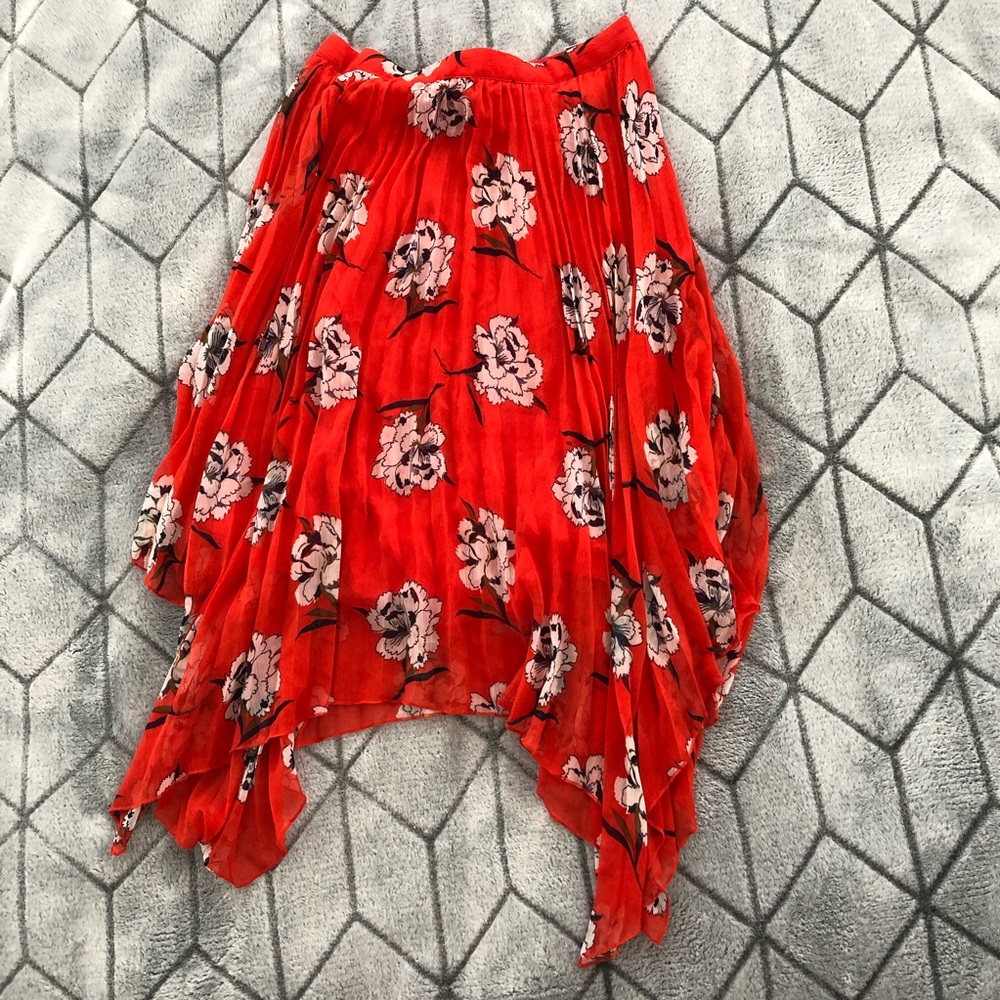 Red floral midi skirt